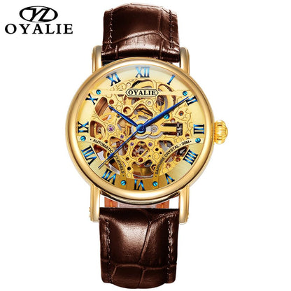 Automatic mechanical watch fashion hollow leather belt waterproof men and women couple watch