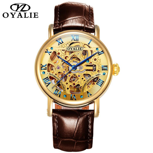 Automatic mechanical watch fashion hollow leather belt waterproof men and women couple watch