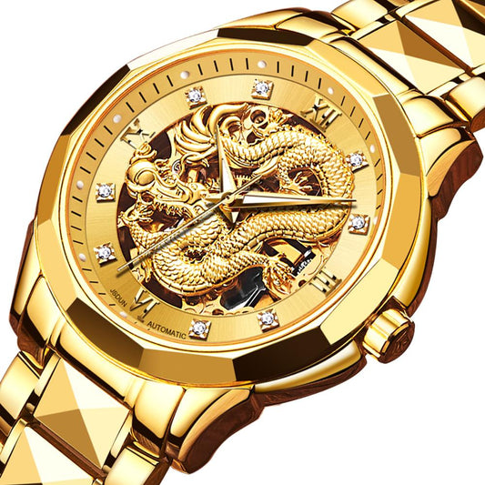 Dragon Skeleton Automatic Mechanical Watches For Men Wrist Watch Stainless Steel