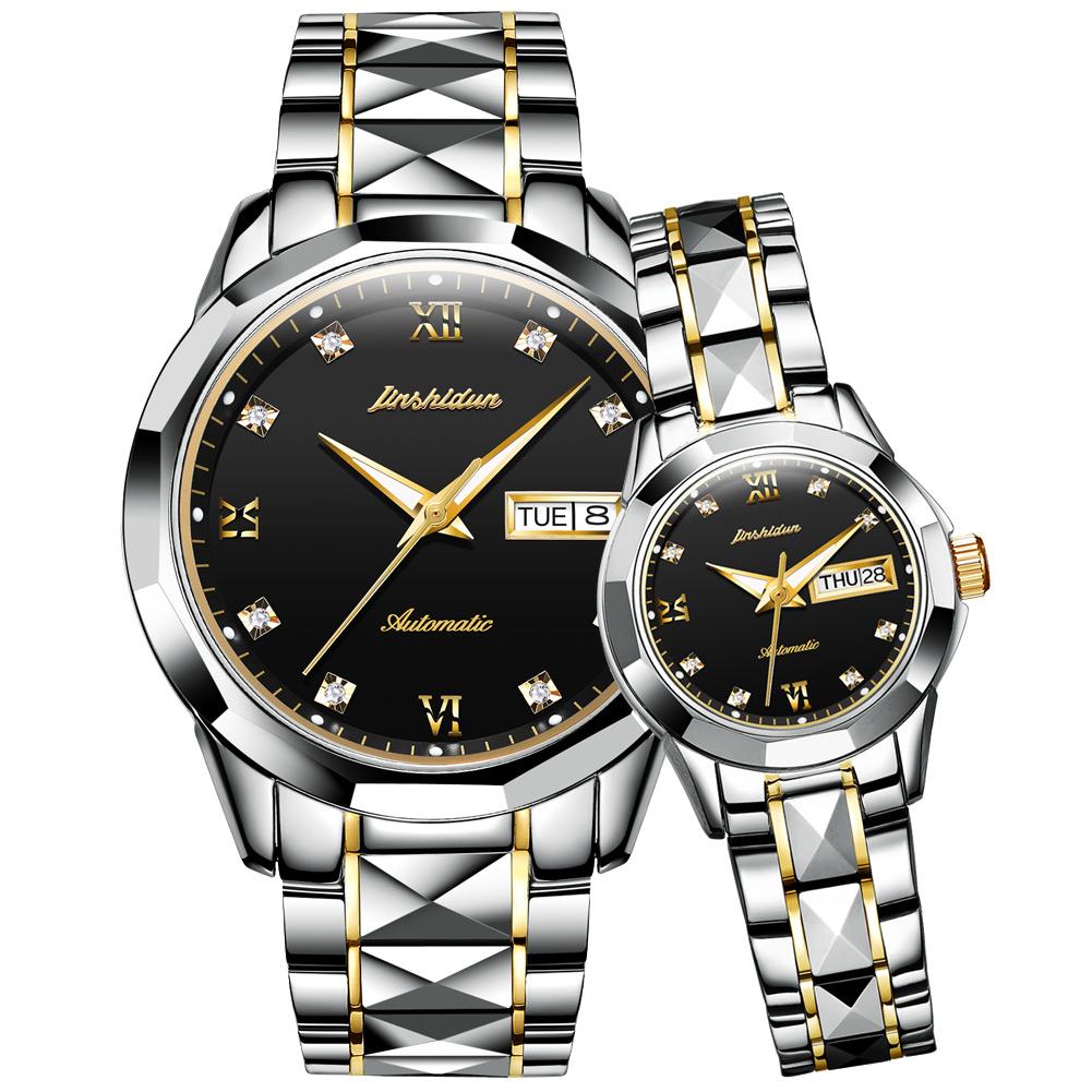 Tungsten Steel Waterproof Automatic Mechanical Business Men And Women couple Watch