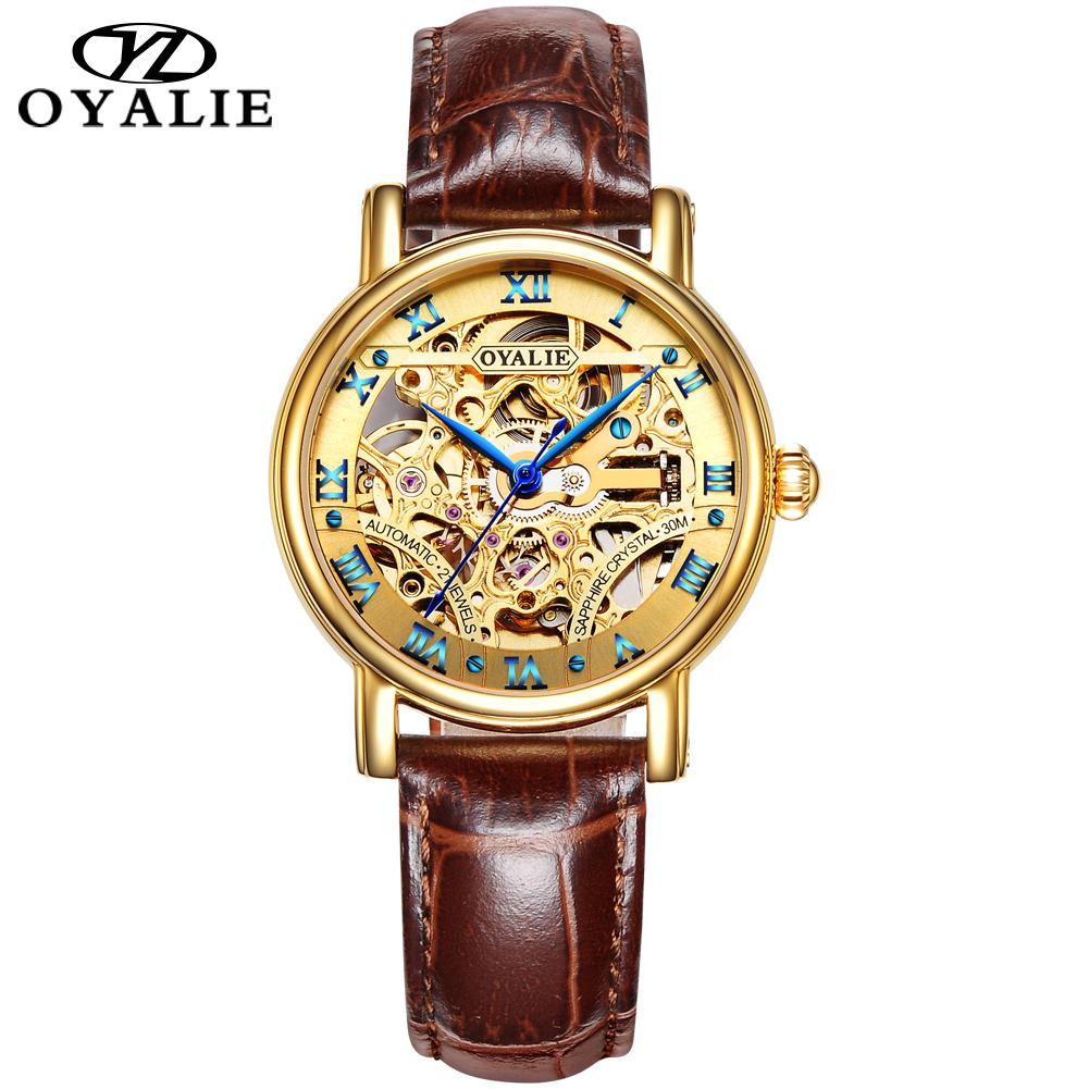 Automatic mechanical watch fashion hollow leather belt waterproof men and women couple watch